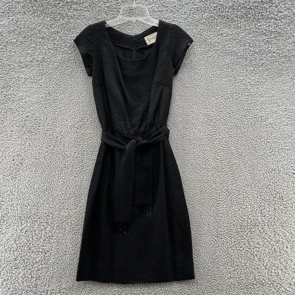 VTG 60s Nardis of Dallas Dress Small Black Textured Beaded Fringe Belt Retro LBD